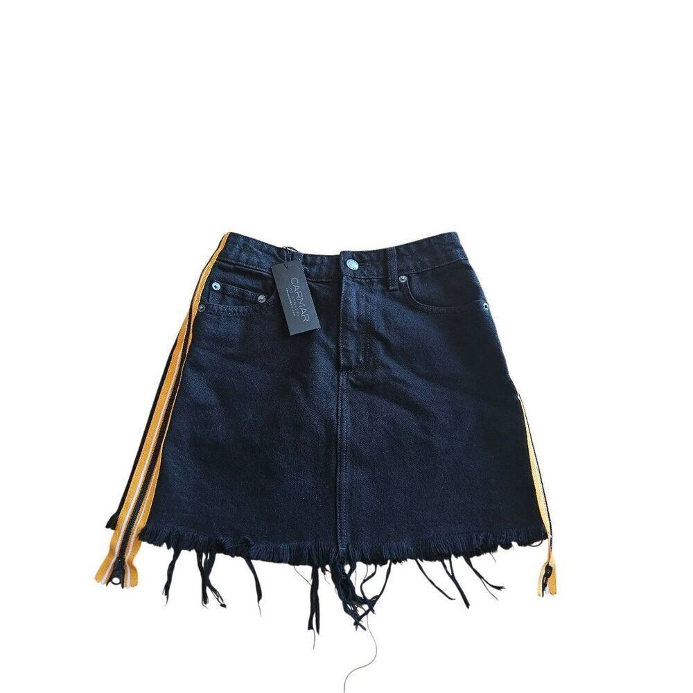 Carmar Sz 25 black Colin denim  side zipper skirt New